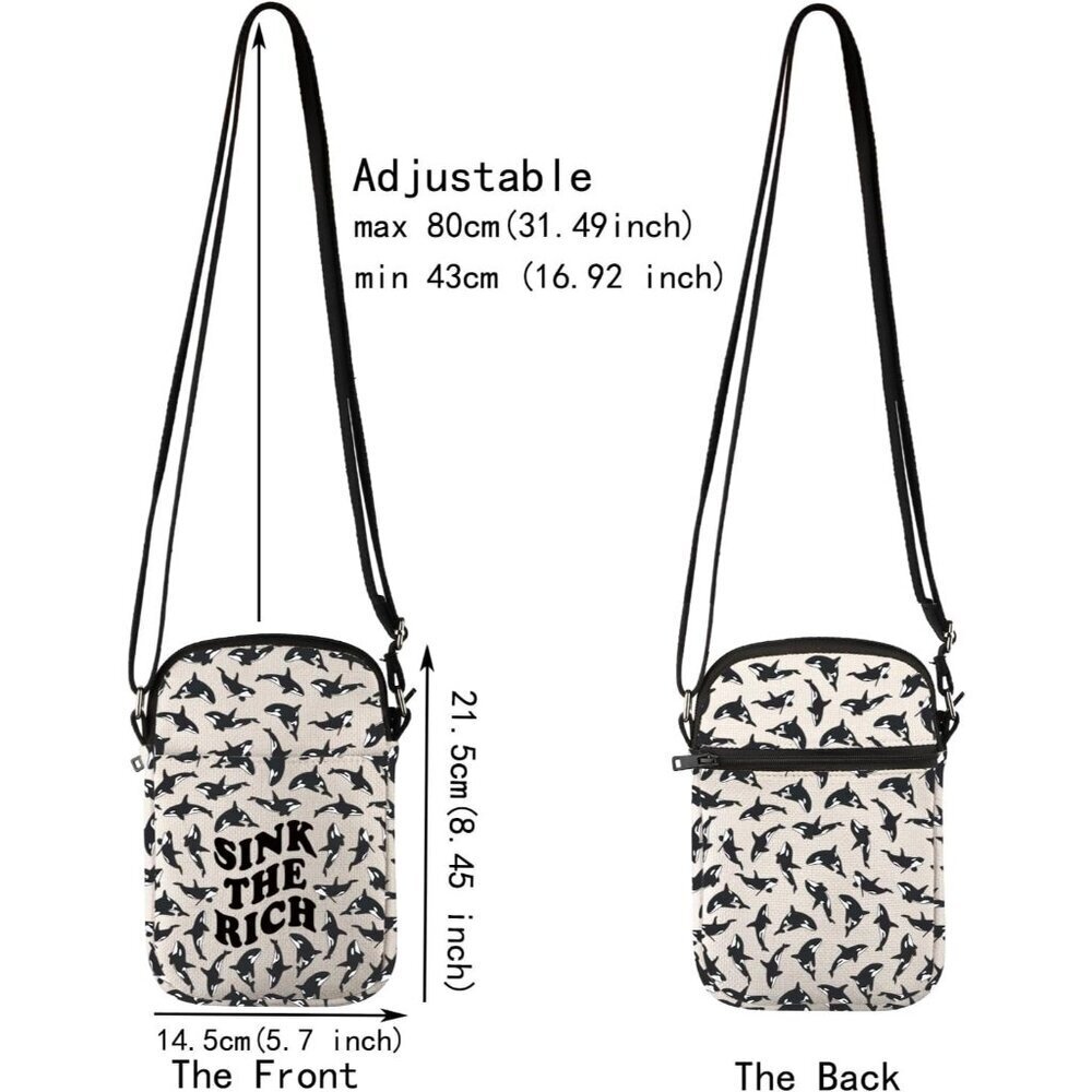 Small Canvas Crossbody Bag Orca Whale Gift for Animal Lovers Perfect for Daily U - Picture 2 of 7
